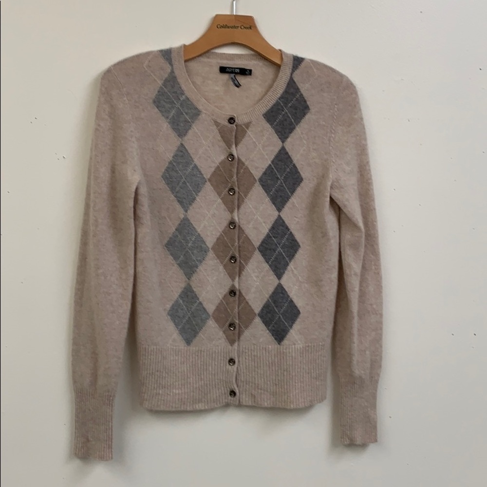 Apt. 9 100% Cashmere Argyle Button Cardigan